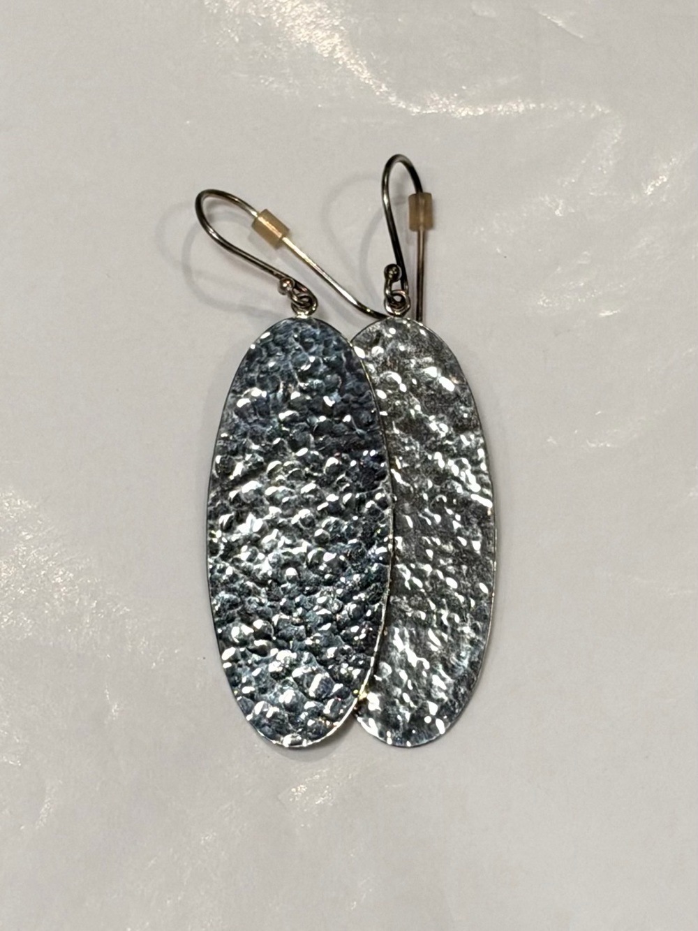 Ross-Simons Hammered Silver Oval Drop Dangle Earrings